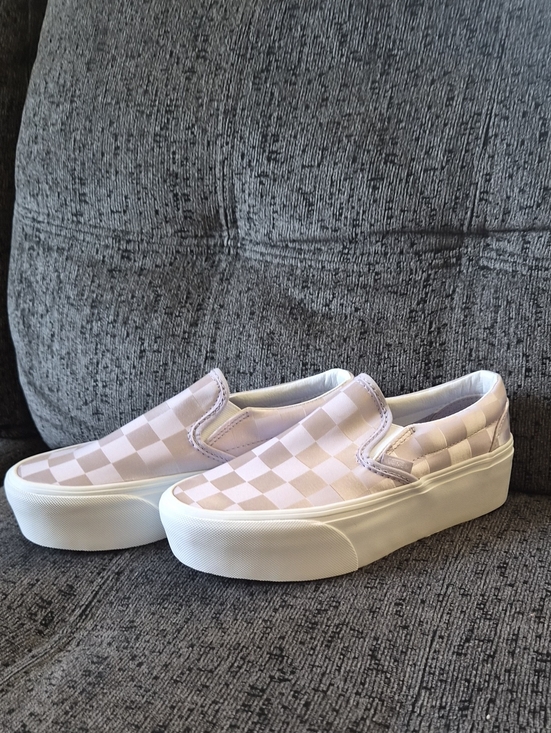 Vans Shoes - Vans Women’s Slip-On Checkerboard Sneakers - Lavender & White